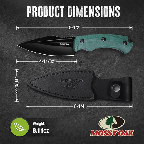 Mossy Oak Survival Hunting Knife with Sheath, 8.5-inch Full-tang Fixed Blade Knife, Outdoor Knives for Survival, Camping, Hiking (G10 Handle-Green) by Mossy Oak
