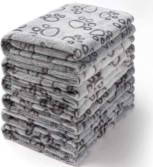Soft Fluffy Fleece Pet Blanket for Dog Cat, Cute Print Design, Small (23x16) Puppy Kitten Blanket in Grey