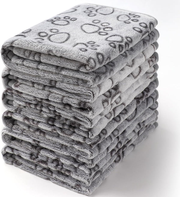 Soft Fluffy Fleece Pet Blanket for Dog Cat, Cute Print Design, Small (23x16) Puppy Kitten Blanket in Grey