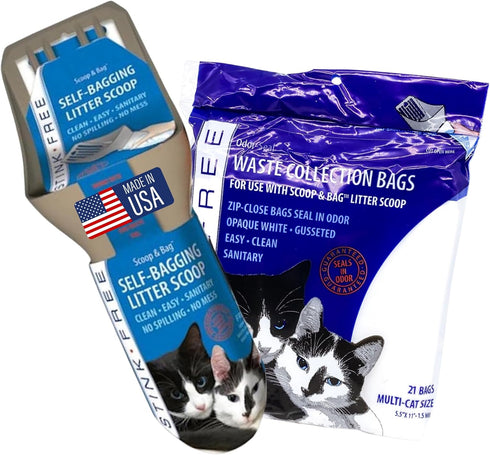 Cat Scoop & Bag - Self-Bagging Kitty Litter Scoop with 21 Free Samples of Odor Seal Cat Waste Bags