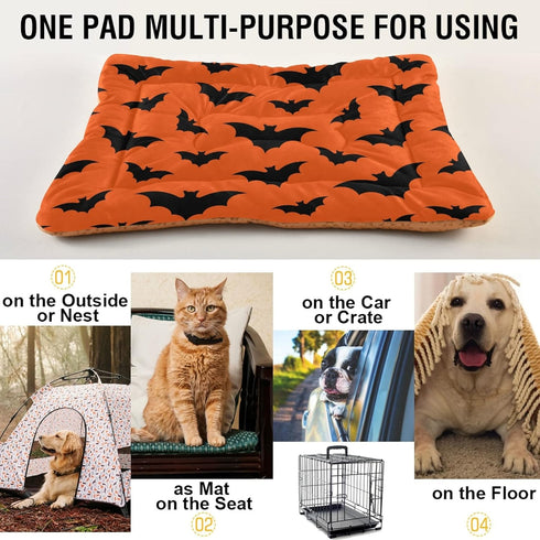 Happy Halloween Dog Bed Mat - Ultra Soft Pet Bed Mattress for Small Dog Puppy Cat Kitten, Anti-Slip Washable, Orange