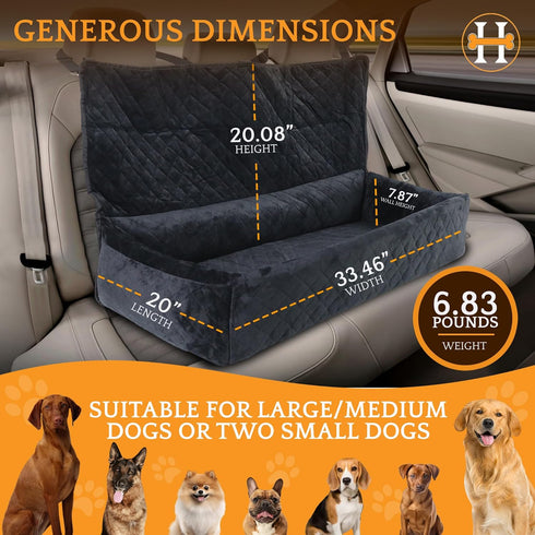 100LBS Dog Car Seat for Large Dogs Under - Pet Booster Back Seat Bed with Safety Tethers & Storage Pocket, Removable