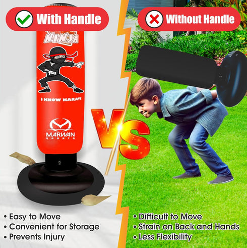 5-in-1 Set 63 4-12, Marwan Sports Kids Punching Bag with Gloves, Pump & Funnel Inflatable Boxing Bag for Kids Durable