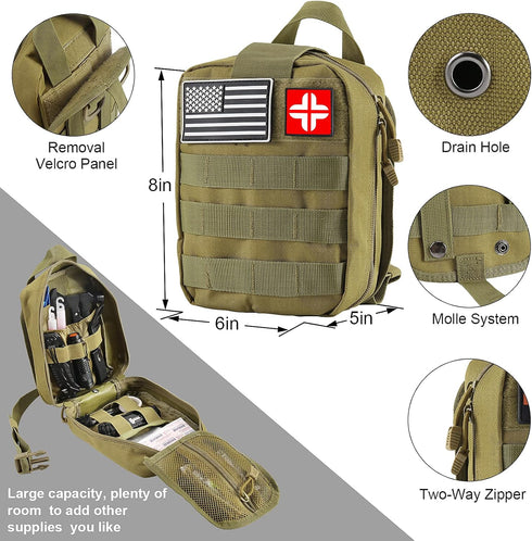 Survival Kit and First Aid Kit, 142Pcs Professional Gear with Molle Pouch for Camping Outdoor Adventure
