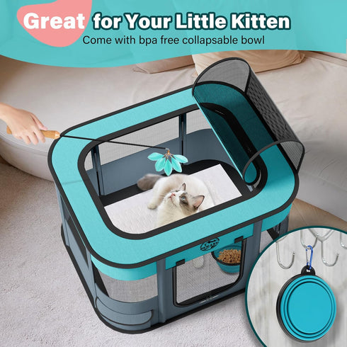 Dog Playpen Puppy Play Pens, Foldable Pet Crate Cage for Indoor Use, Collapsible Kitten Enclosure with Carrying Case