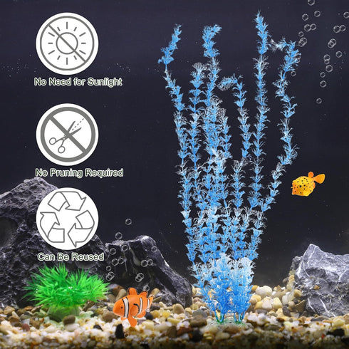 Large Aquarium Plastic Plants, Tall Aquarium Plants for Fish Tanks Decor, 19.29" Height (Blue White, 2pcs)