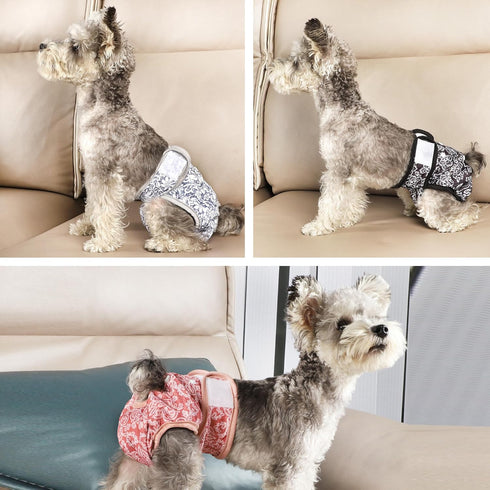 wegreeco Luxury Washable Reusable Dog Diapers, 3 Pack (Stylish Pattern, Lace, Large) - Female Doggie Diapers