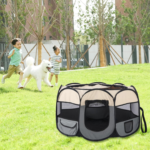Pet Puppy Dog Playpen, Portable Foldable Cat Tent Crate, Indoor Outdoor Playground 29x16 (Grey)