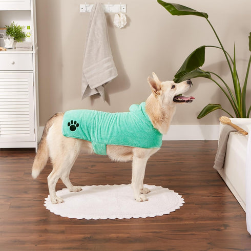 Bone Dry Pet Robe Collection - Embroidered Microfiber Bath Robe with Adjustable Closure for Dogs & Cats, Large, Aqua