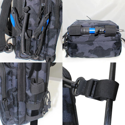 Fishing Tackle Bag with Rod Holders, Multifunctional Sling Backpack with Earphone Hole, Weatherproof for Outdoors