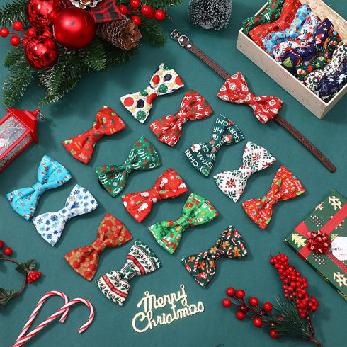 60 Pcs Christmas Dog Collar Bow Ties Bulk, Warm Snowman Detachable Bowties for Small Medium Large Dogs, Cat Grooming