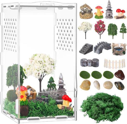 RoundFunny 23 Pcs Jumping Spider Enclosure and Habitat Miniatures Figurines Set Clear Acrylic