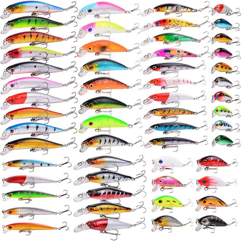 Fishing Lures Kit Mixed, Minnow Popper Crank Baits with Hooks for Freshwater Saltwater Trout Bass Salmon