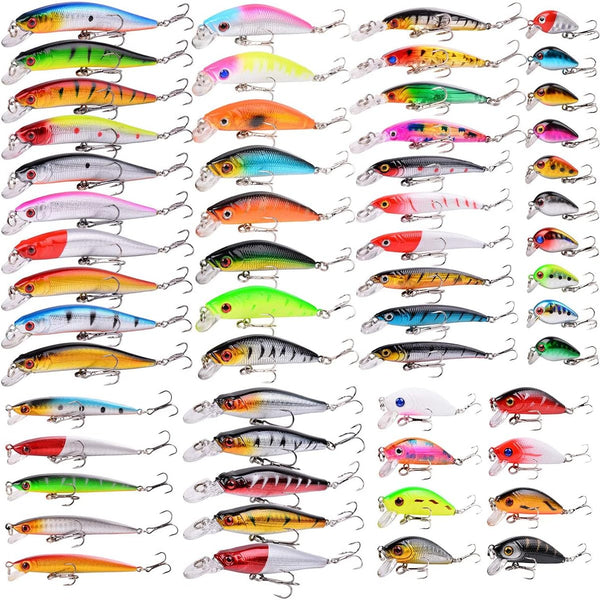 Fishing Lures Kit Mixed, Minnow Popper Crank Baits with Hooks for Freshwater Saltwater Trout Bass Salmon