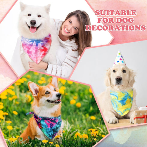 Huhumy 50 Summer Pcs Tie Dye Dog Bandanas Bulk Pet Bibs Colorful Triangle Scarf Pet Bandanas for Medium Large Dogs