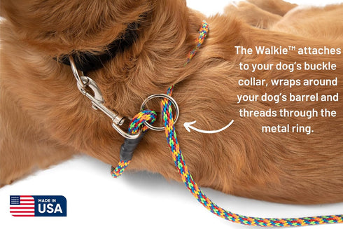 The Walkie No Pull Dog Leash - Gentle, Effective, Encourages Loose Leash Walking - Made in USA, Brown, Size Large for