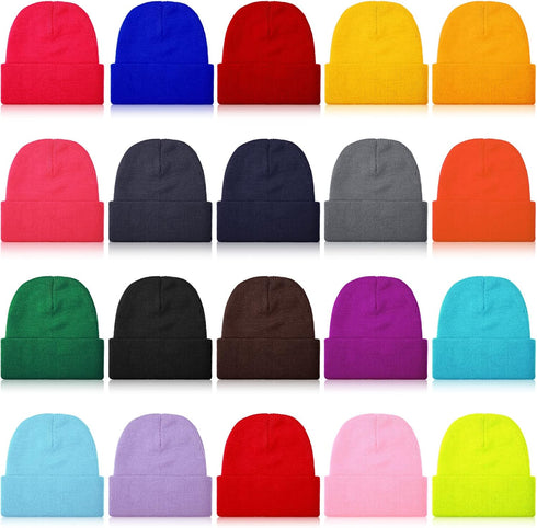 JaGely 20 Pcs Knit Beanies Bulk, Colorful Winter Cuffed Beanies, Unisex, Warm Soft Winter Gifts, 20 Colors