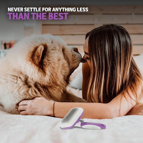 POODLIE Dog Grooming Brush, Self Cleaning Slicker Brush for Dogs and Cats, Purple