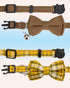 Breakaway Cat Collar with Bowtie Safety Bell - Adjustable Solid Plaid Color Set D, 2pcs, Brown for Kittens
