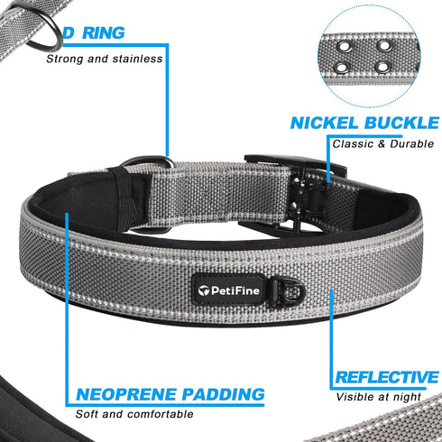 PetiFine Neoprene Padded Dog Collar, Heavy Duty Comfort Collar with Durable Metal Buckle, Reflective Adjustable for