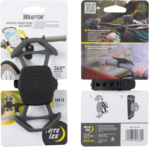 Nite Ize Wraptor Rotating Smartphone Bar Mount - Cell Phone Mount for Bikes, Strollers & More - Easy-to-Use &