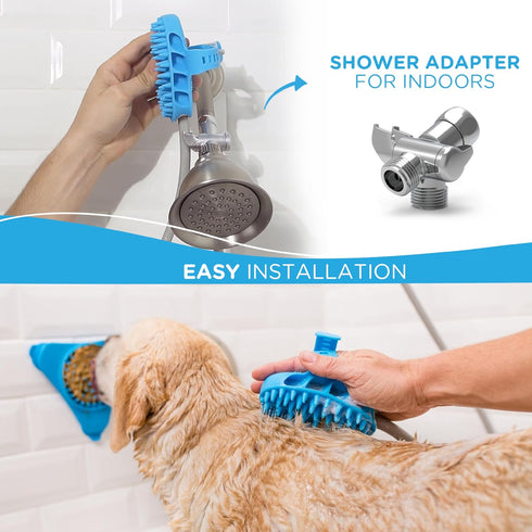 Aquapaw Dog Bath Brush Pro & Shower Attachment - Large Silicone Rubber with 8ft Hose for Bathing