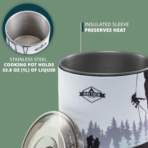 HikeCrew Portable Gas Powered Stove Top & Cooking System with 1L Pot, Perfect for Camping, Hiking, Backpacking