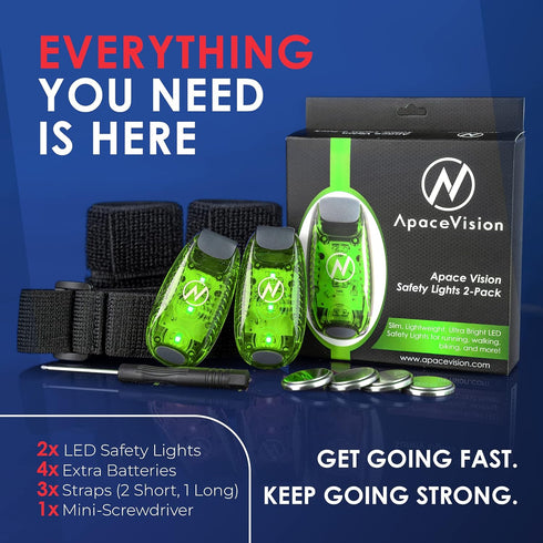 LED Safety Light (2 Pack) + Free Bonuses | Clip On Strobe/Running Lights for Runners, Dogs, Bike, Walking | The Best High Visibility Accessories for Your Reflective Gear, Bicycle etc by Apace Vision