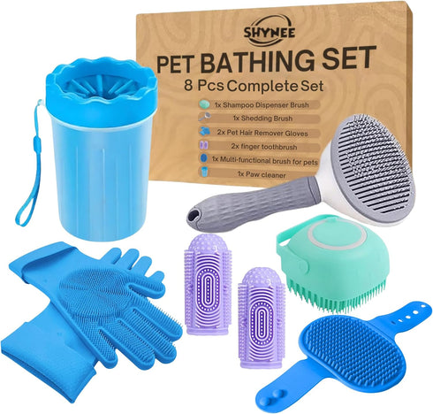 SHYNEE 8PCs Dog Grooming Kit - Dog Shampoo Brush | Washing Gloves |
