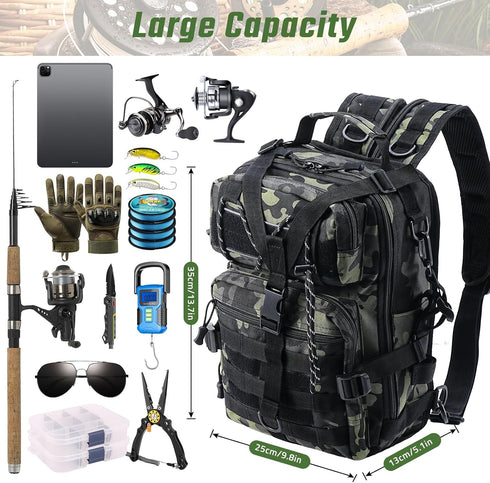 Fishing Tackle Backpack, Military Tactical Sling Bag, Fishing Gear Storage, Molle Assault Pack for Hiking Rucksack