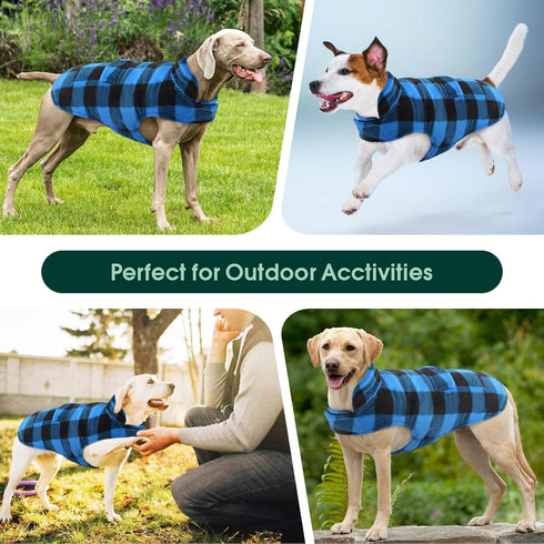 Kuoser Dog Winter Coat, Windproof Fleece Jacket, British Style Plaid Cold Weather Vest for Small Dogs
