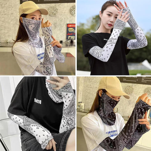 Unisex UV Protection Neck Gaiter and Sun Arm Sleeves Set, Ice Silk Neck Gaiter, Cooling Arm Sleeve, Bandana for Hiking