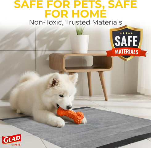 6-Layer 23 23 100 Count Glad for Pets Black Charcoal Puppy Pads - Leak-Proof Construction, Activated Carbon Odor