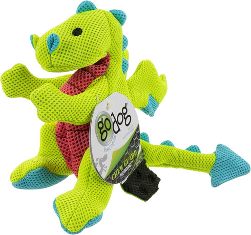 goDog Dragons Squeaky Plush Dog Toy - Green, Small with Enhanced Chew Guard