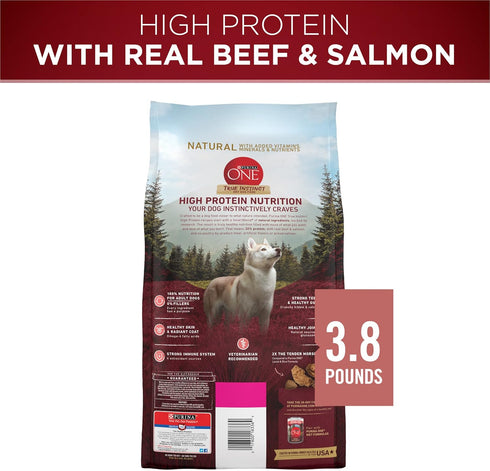 (Pack 4) 3.8 lb. Purina ONE Natural High Protein Dry Dog Food Dry True Instinct with Real Beef and Salmon With Bone