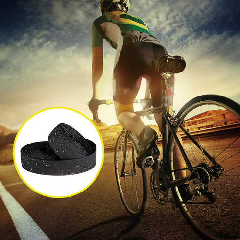 LSSH Cork Bike Handlebar Tape, Cycling Handle Wraps, EVA Road Bike Handlebar Tape – 2 Rolls (Black)