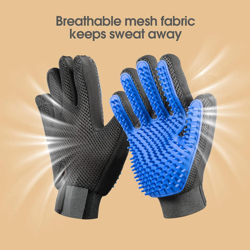 Upgrade Efficient Pet Hair Remover Gloves, Gentle Shedding Brushes for Dogs, Cats & Horses, 1 Pair (Blue)