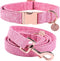 DOGWONG Cotton Dog Collar and Leash, Soft Durable Pink Pet Collar for Small Medium Large Girl Dogs