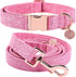 DOGWONG Cotton Dog Collar and Leash, Soft Durable Pink Pet Collar for Small Medium Large Girl Dogs