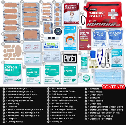 SPEEDYAID 211 IPX7 Swimming, PCS Waterproof First Aid Kit, Rated Dry Bag with Airtight Zipper, Portable Emergency