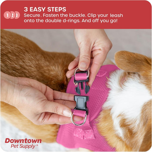 Downtown Pet Supply Step in Dog Harness for Small Dogs | Adjustable No Pull Harness, Pink with Padded Mesh Fabric