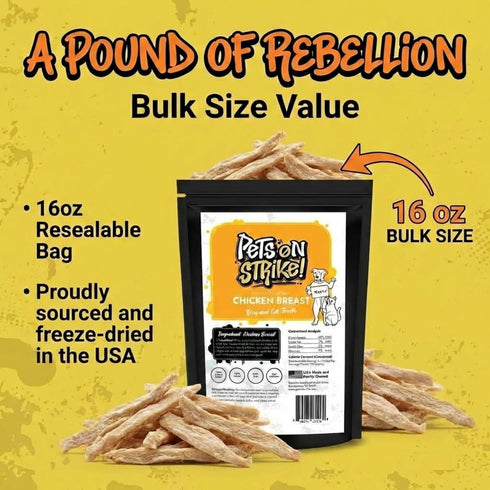 (16oz) Freeze Dried Chicken Breast for Dogs & Cats Single Ingredient Dog Treats USA Sourced & Made High Protein, All