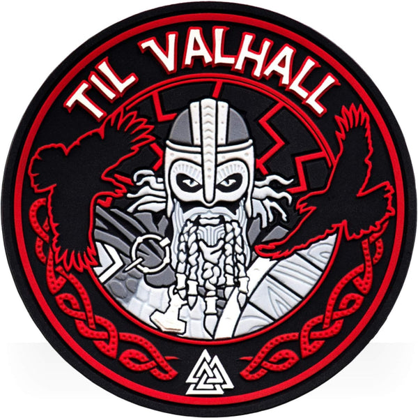 M-Tac Morale Patches Nordic Invasion, PVC 3D Military Tactical Patch, Til Valhall, Red