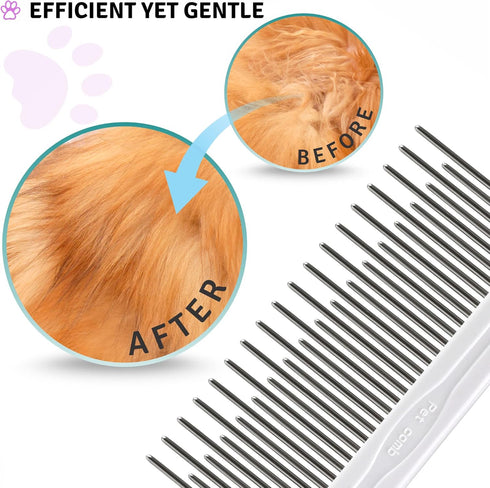 Poodle Pet Detangling Pet Comb - Long & Short Stainless Steel Teeth for Safe & Gentle Grooming