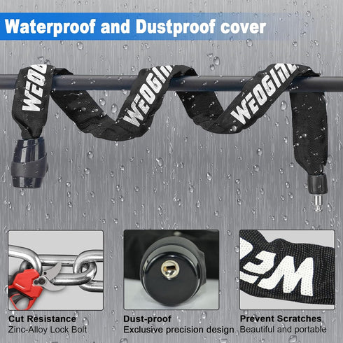 Heavy Duty Bike Chain Lock, 2.72 Ft Anti-Theft Security Lock with 3 Keys, Waterproof Chain for Bicycle, Motorcycle