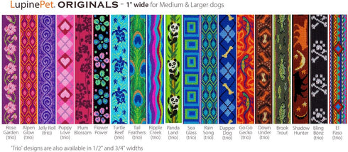 Martingale Large Dog Collar by Lupine, 1" Wide El Paso Design Adjusts 19" to 27"