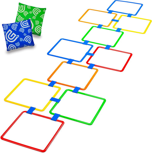 GETMOVIN SPORTS Hopscotch Squares Set - Giant 15 Inch Squares with 2 Premium Beanbags for Indoor/Outdoor Fun