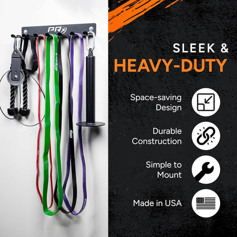 PRx Performance Wall-Mounted Gym Rack Organizer, Heavy-Duty Fitness Equipment Storage for Resistance Bands