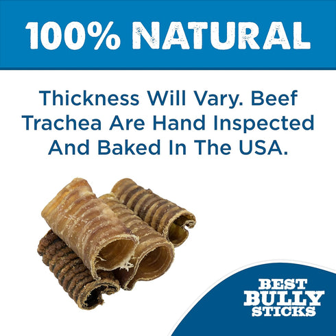 Best Bully Sticks Premium 3 Inch Beef Trachea Dog Chews (50 Pack) - All-Natural, Grain-Free, 100% Beef