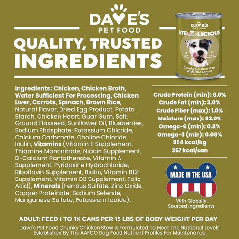 17 13.2 oz (12 Pack) Dave's Pet Food Stewlicious Canned Dog Food with Gravy (Chunky Chicken Stew with Rice Dinner)